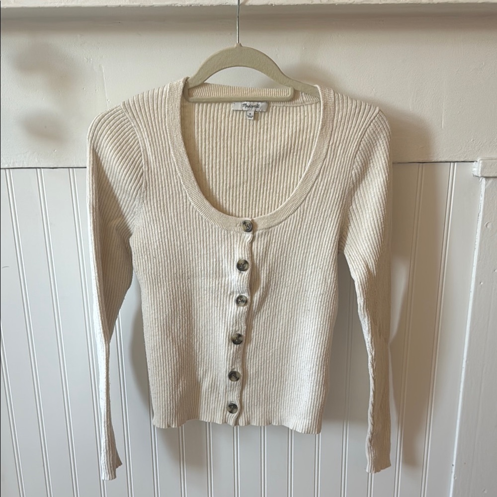 Madewell Cream Ribbed Button-Up Cardigan